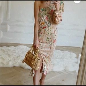 NWOT One-shoulder Print Split Ruffle Calf-length